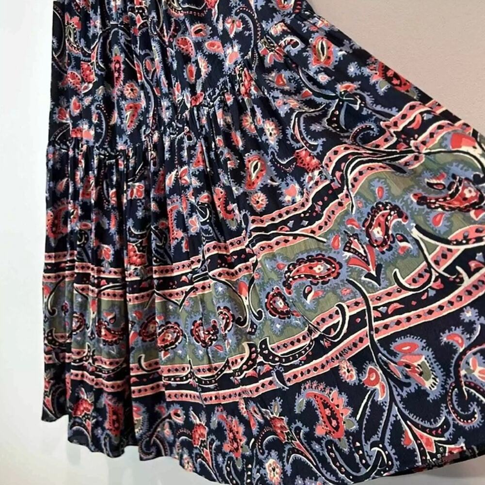 NWT BA&SH Bohemian Niels Gathered Paisley-Print Crepe Blue Midi Skirt Size L - Picture 9 of 13